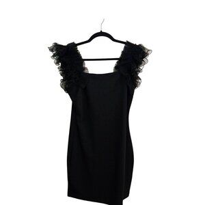 Thirty Thirty LA NWT Black Organza Ruffled Sleeve Bodycon Mini Dress Size L